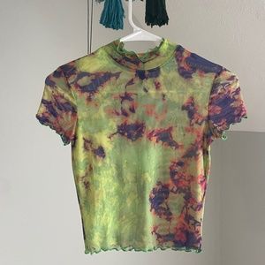 Mesh green tie dye crop top